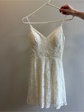 City Studio Ivory Lace V-Neck Spaghetti Strap Mini Dress